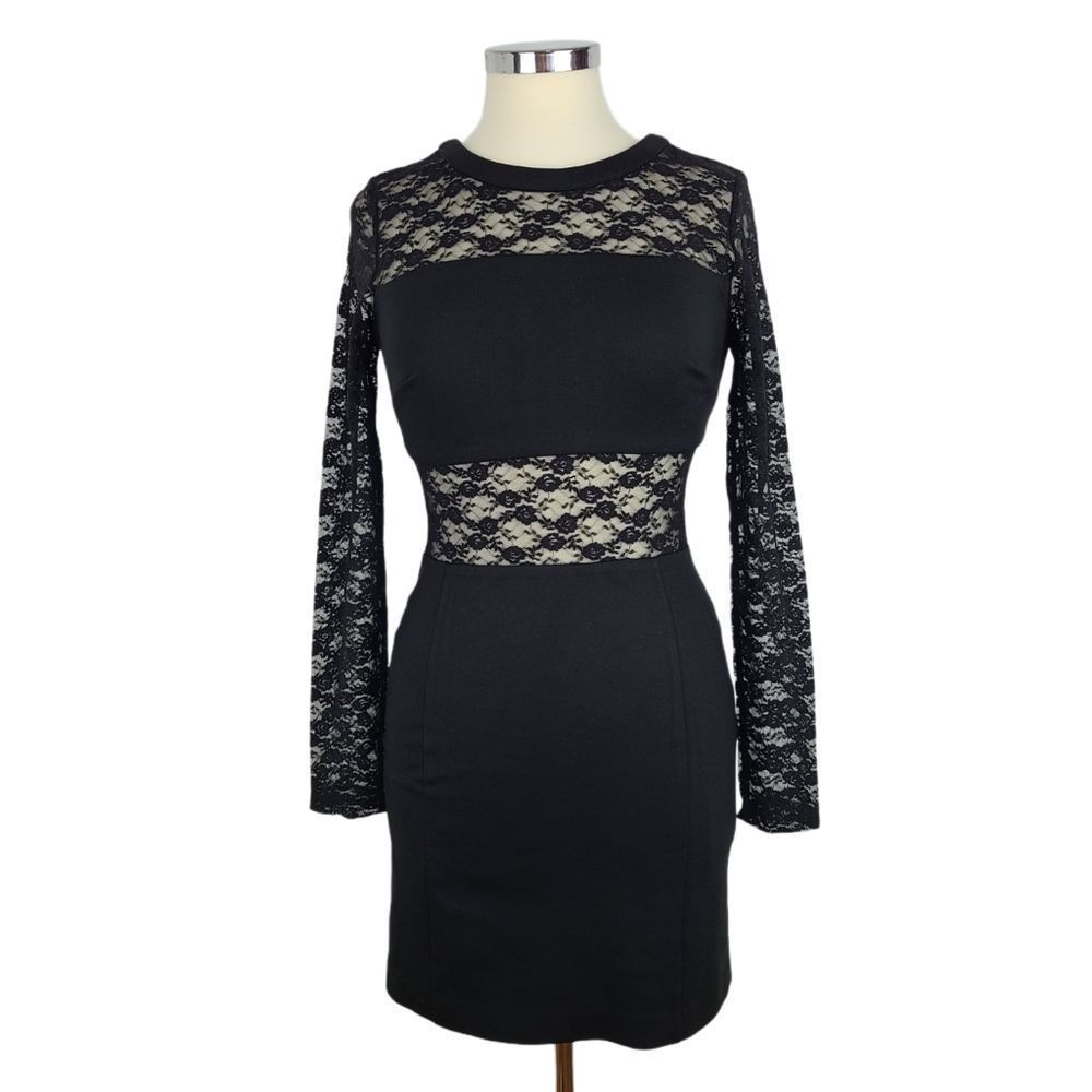 BEBE Women's Black Long Sleeve Lace Dress Sz S